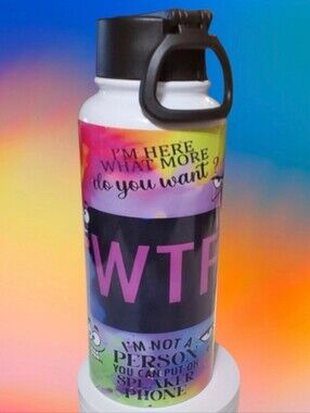 WTF Funny Quotes 32oz Hydro Handle Bottle Tumbler 💜sale
